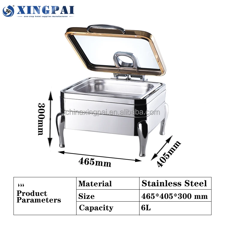 XINGPAI Restaurant Hotel Supplies Cheffing Dishes Luxury Buffet Chafing Dish Food Warmer Sets With Visible Glass Cover