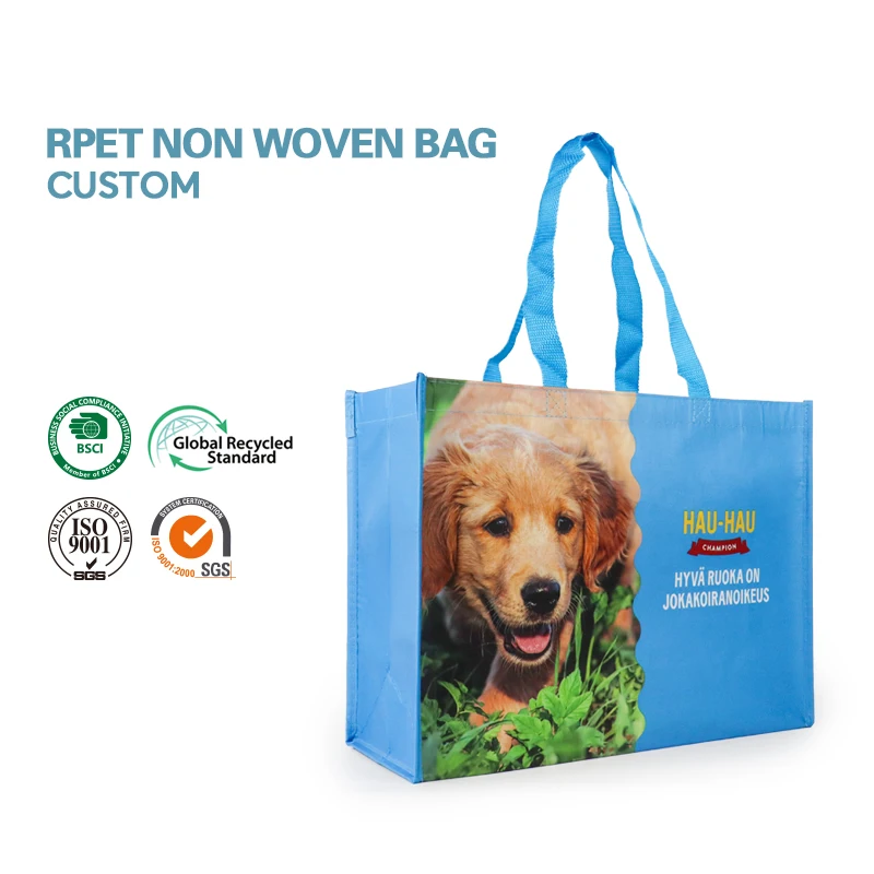 Custom Logo Eco-friendly Reusable PET Non-Woven Tote Bag Durable Polyester Fabric Handled Letter Pattern Gift Packaging Shopping