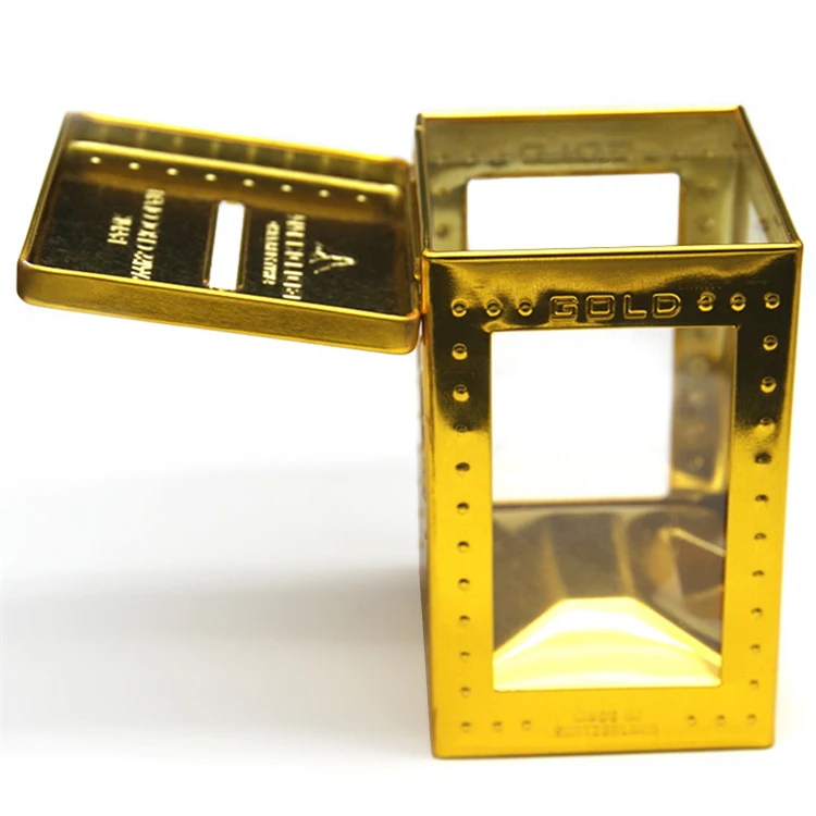 Beautiful Golden Big Rectangle Packaging Gift Tin Box Metal Money Saving Box PVC with Transparent Tinplate Gift & Craft CN;GUA