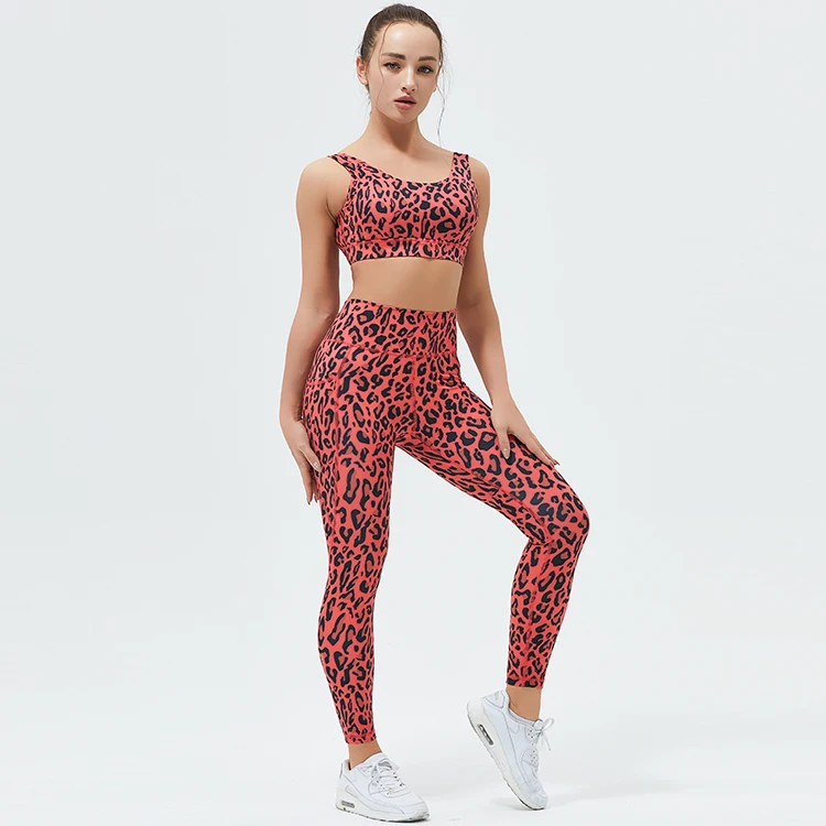MIQI New Arrival Leopard Print Open Back Bra Set Custom Leggings With Pockets Suit Tank Top And Yoga Pants For Women
