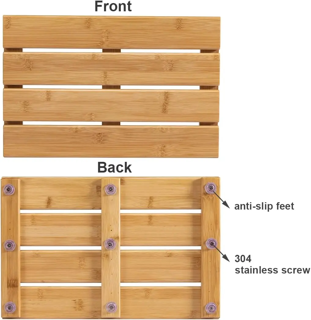 Smooth Natural  Bamboo Bathtub Waterproof Sauna Spa Steps Bathroom Floor Mat  with anti-slip feet BathMat Shower Mat