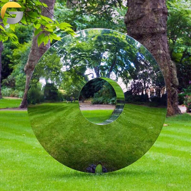 ZE2402 Modern Abstract Polished Surface Metal Wall Art Decorative Circle Urban Stainless Steel Sculpture
