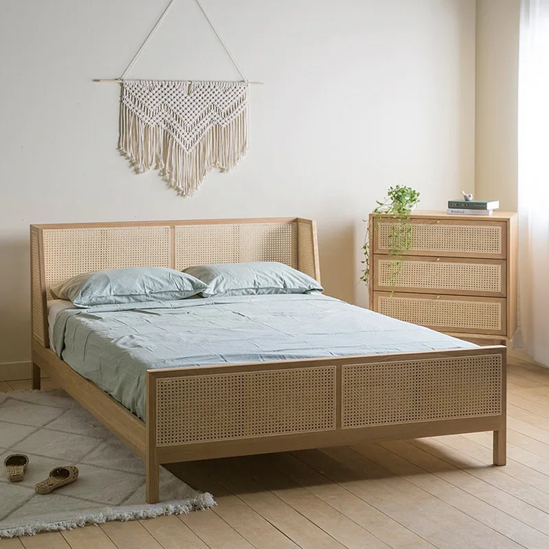 Кровать из ротанга dreamhouse японская кровать массива дерева B & Основная спальня ясеня 1 5 8 м домашняя Простая