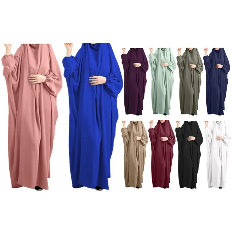 Long Dress Solid Color Plus Size Middle East Dubai Turkish Maxi Robe Abaya Women Muslim Dress