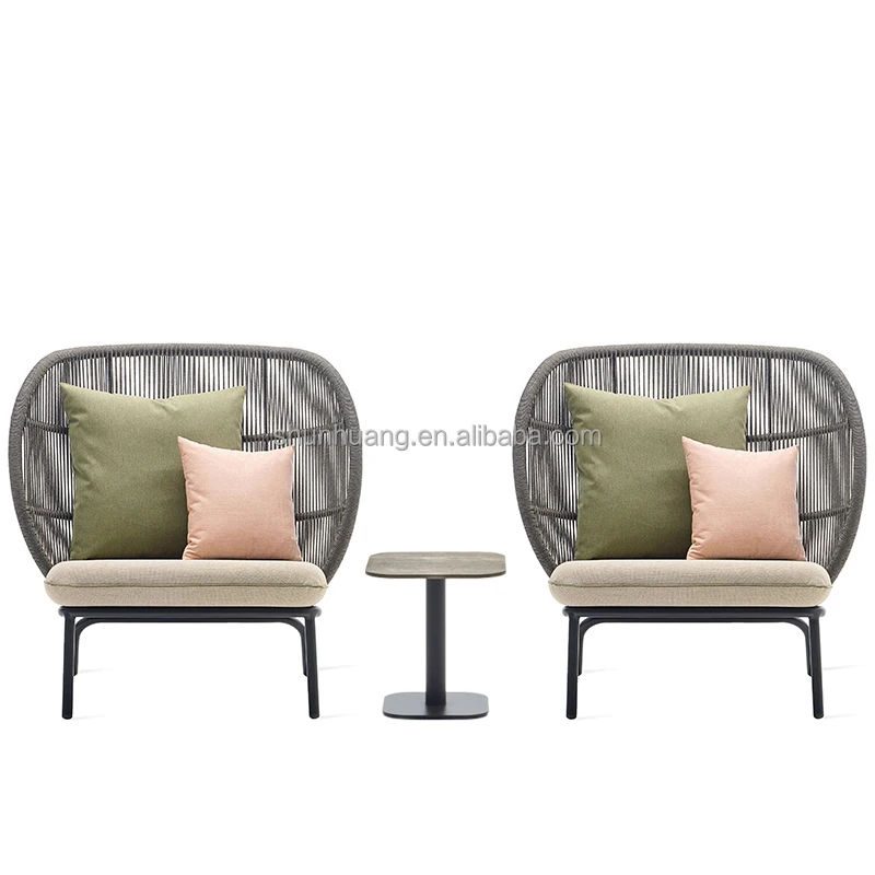 Latest design patio garden aluminum furniture outdoor rope waving dining set