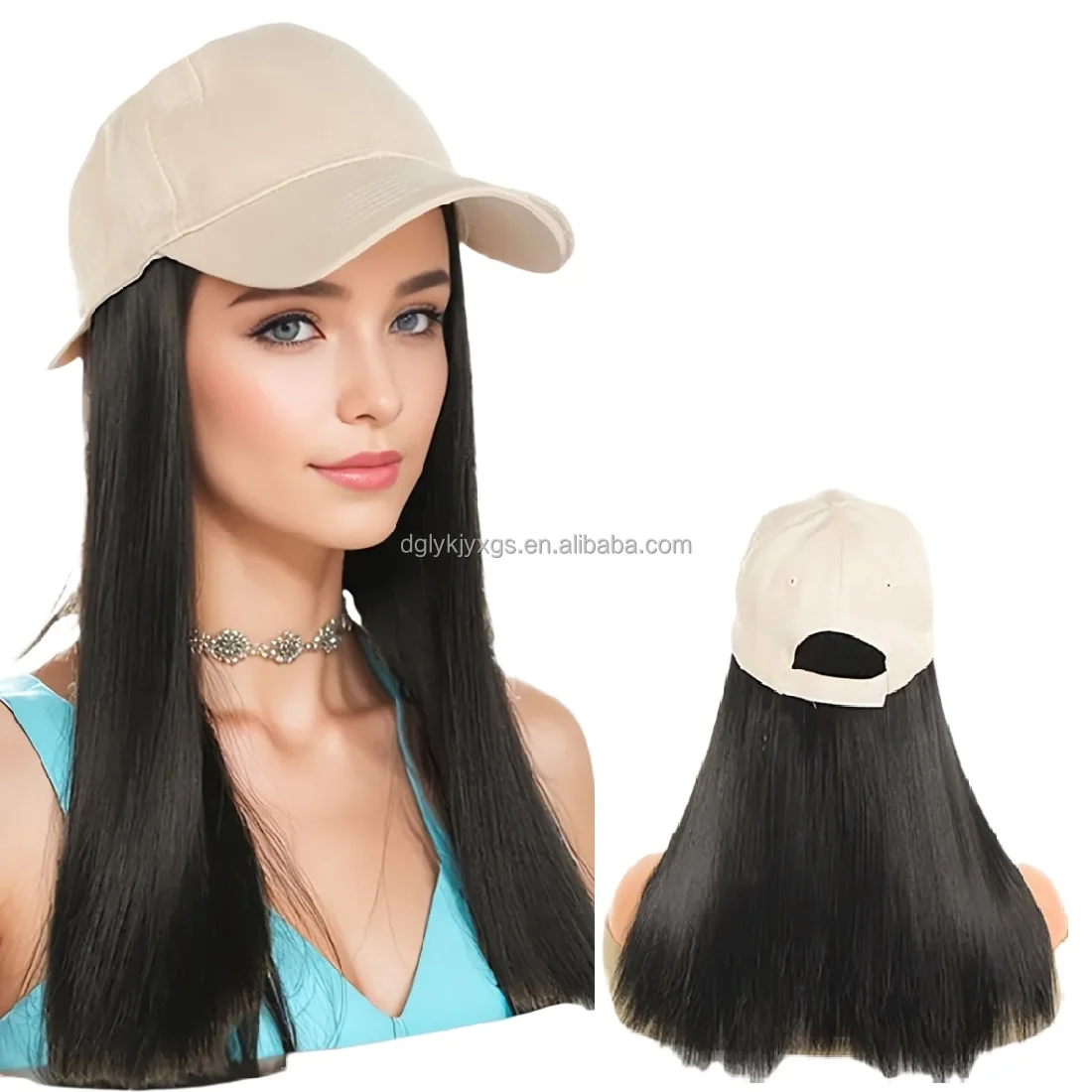 Baseball Hat Hair Cover Beige hat Straight Synthetic Wigs Naturally Connect Synthetic Hat Wig For women hair