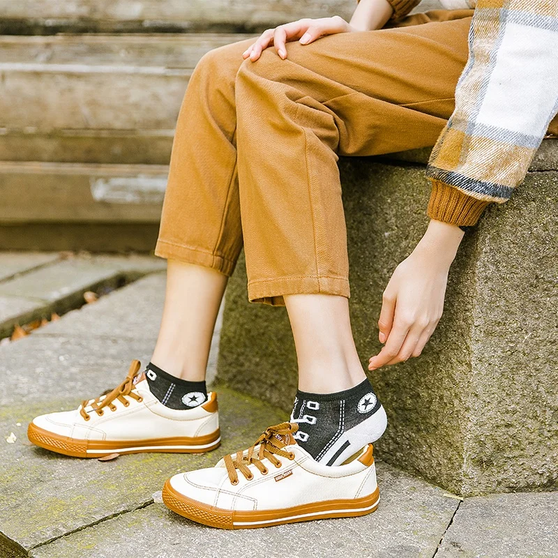 5 Pairs/Box Funny Shoe Print Short Slippers Socks Cotton Harajuku Pack Soft Ankle Fashion Kawaii Gifts for Men and Women Socks