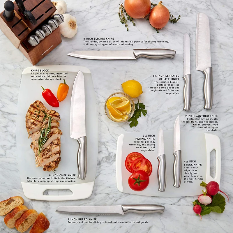 Hot sale 15-Piece Kitchen Knife Sets Stainless Steel with Acacia Wood Knife Block