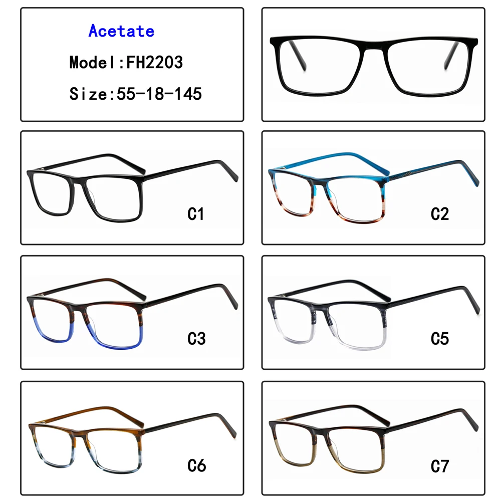 FH2203 прямоугольные ацетатные очки с защитой от синего света
