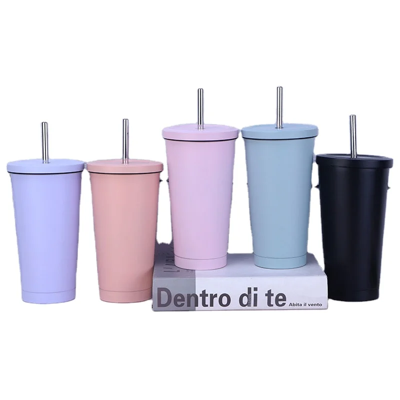 Hot sale stainless steel travel mug cup with straw, custom double wall straw drinking tumbler 500ml 750ml