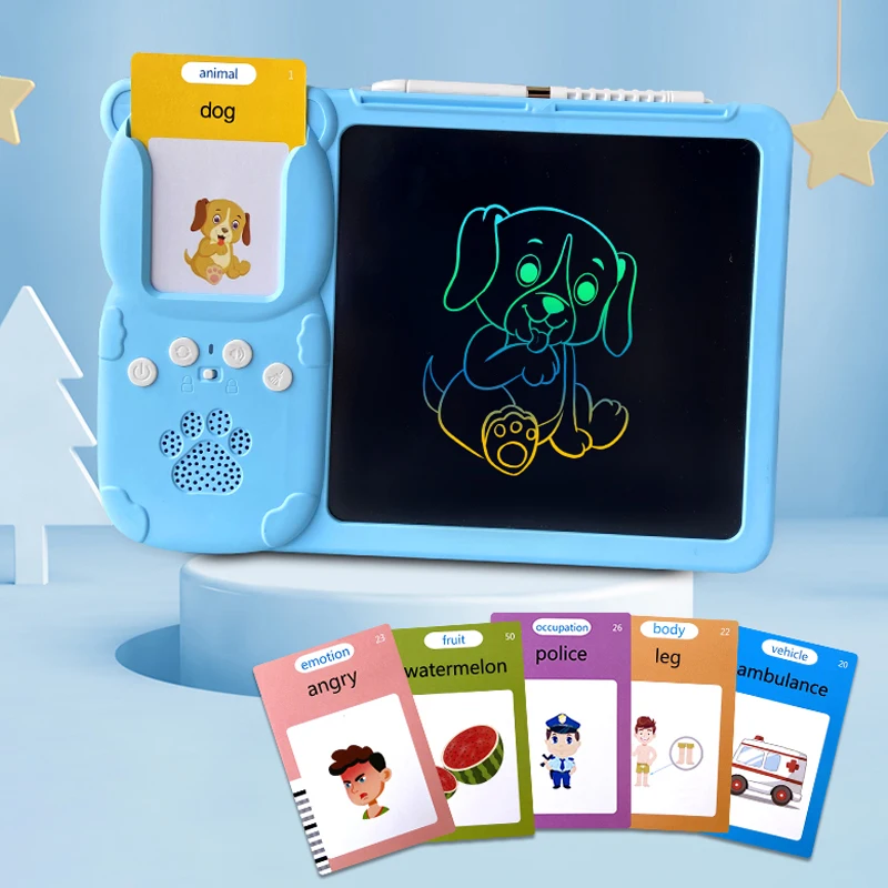 Kids Interactive English Animal Emotion Flash Card LCD Writing Tablet Talking Flash Cards Drawing Learning Toys for Age