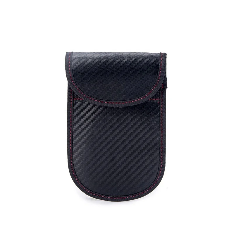 Rfid Blocking Car Kay Case Bag Signal Blocker Carbon Fiber Leather Car Key Pouch Case Wallet with Key Ring