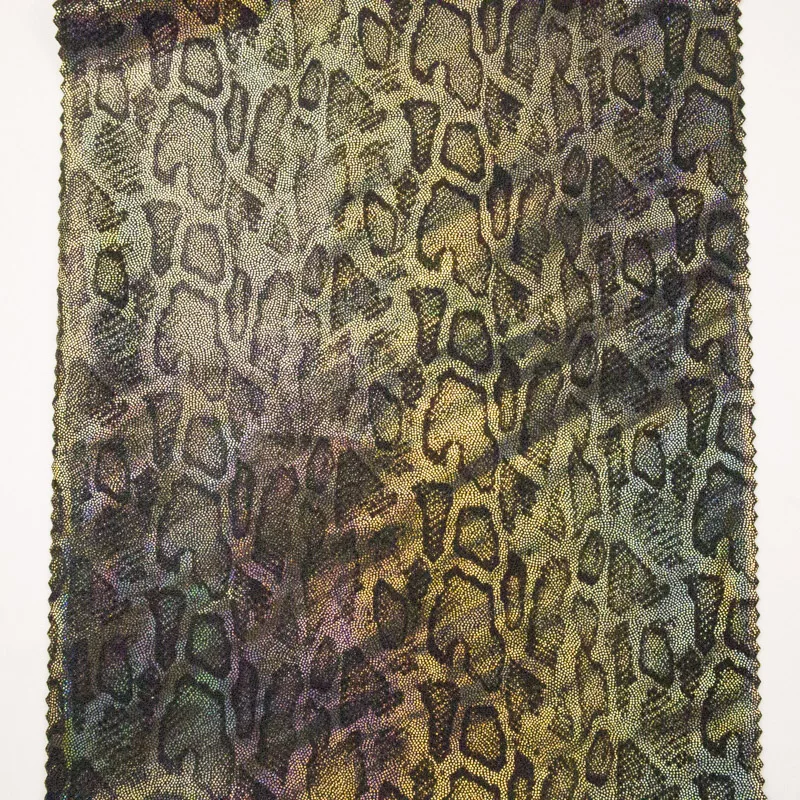 polyester dry fit glitter coated printed snakes skin fabric shinny foil printing spandex 4 way stretch fabric