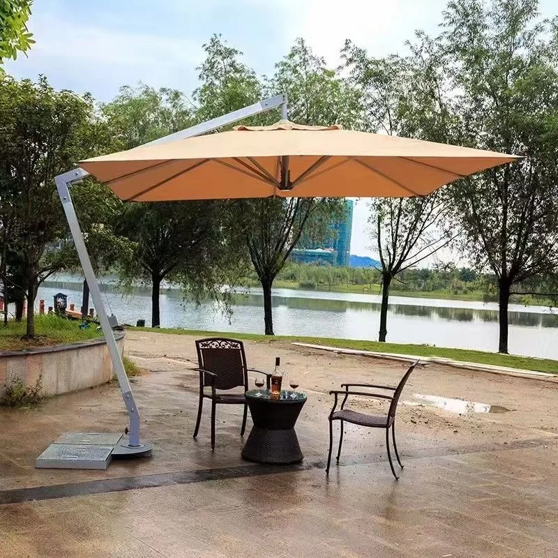Modern Luxury Design Garden Big Square Wooden Hanging Cantilever Umbrella for Outdoor Hotel Courtyard School Use Made of Metal