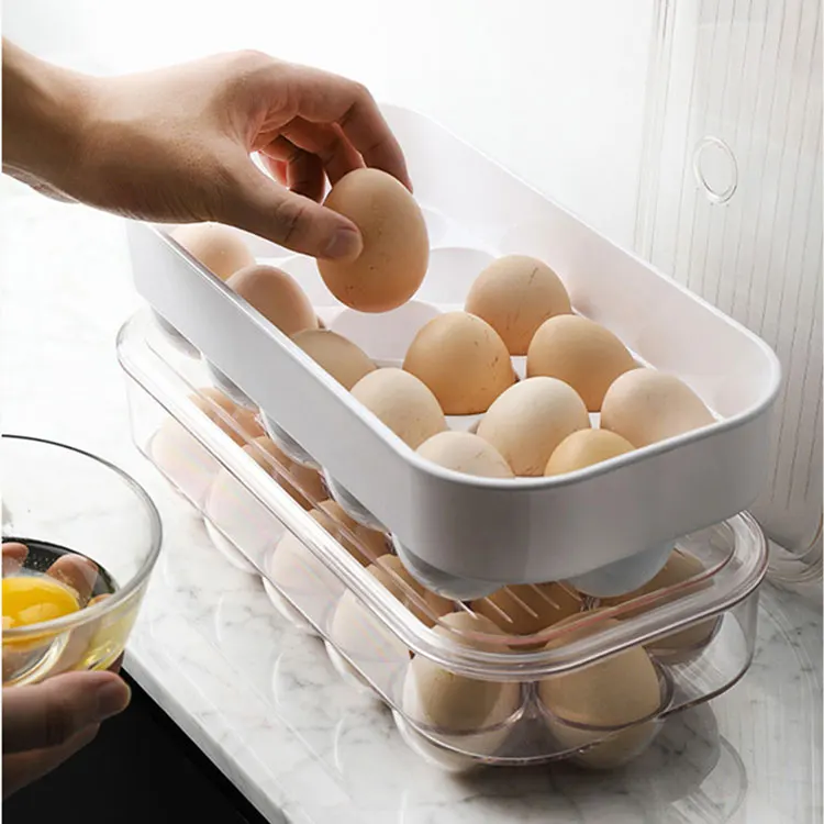 16 Pieces White Refrigerator Egg Storage Box Clear Egg Container Tray Plastic