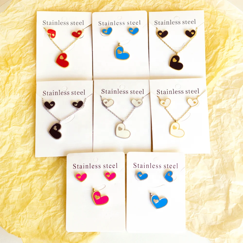 Fashion Jewelry Hot Sale Women Girl Non Tarnish 316l Stainless Steel Heart Gold Plated Jewelry Sets Custom Kid Jewelry Set