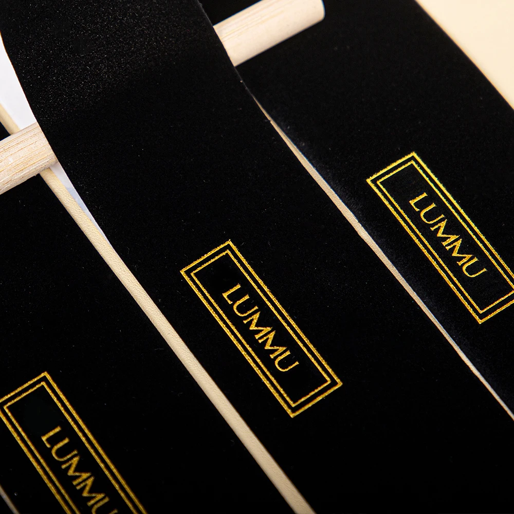 Fast Shipping Hot Stamping Gold Printing Velvet Fabric Black Flocking Adhesive Labels Sticker