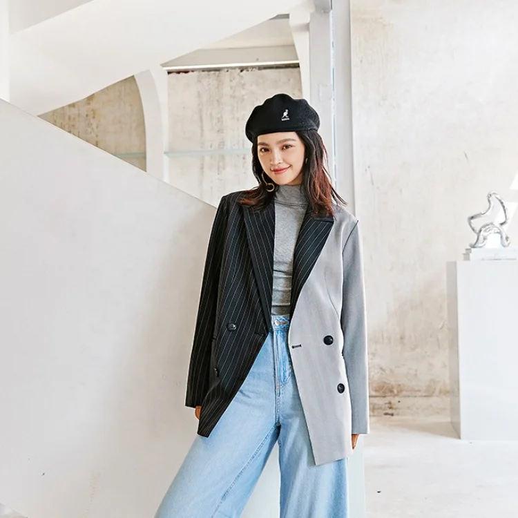 Women Blazers Ready To Ship New Design Fashion European Stripe Stitching Contrast Blazers for  Ladies Women