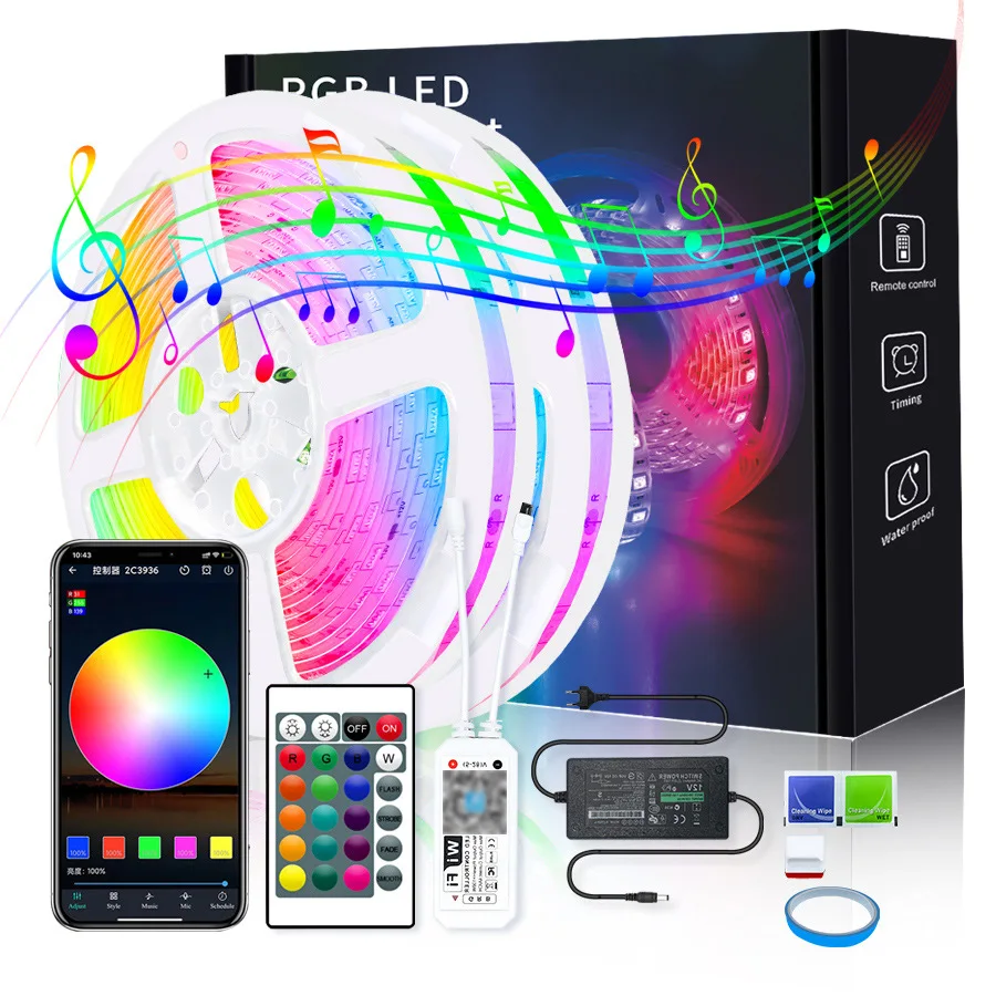 Amazon Latest WIFI Smart RGB Color Sync Music led strips App Remote Control 12V 5 meter Flexible Ceiling Luces LED Strip Light