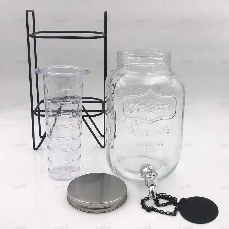 Wholesale Glass Juice Dispenser with Fruit Infuser Stainless Steel Spigot and Stand 4L 5L 8L