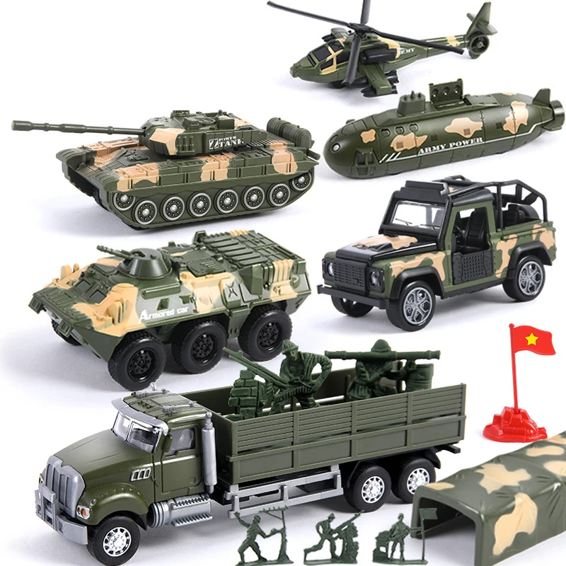 Free shipping 1:52 children boy alloy toy car set simulation military tank pull back armored car model