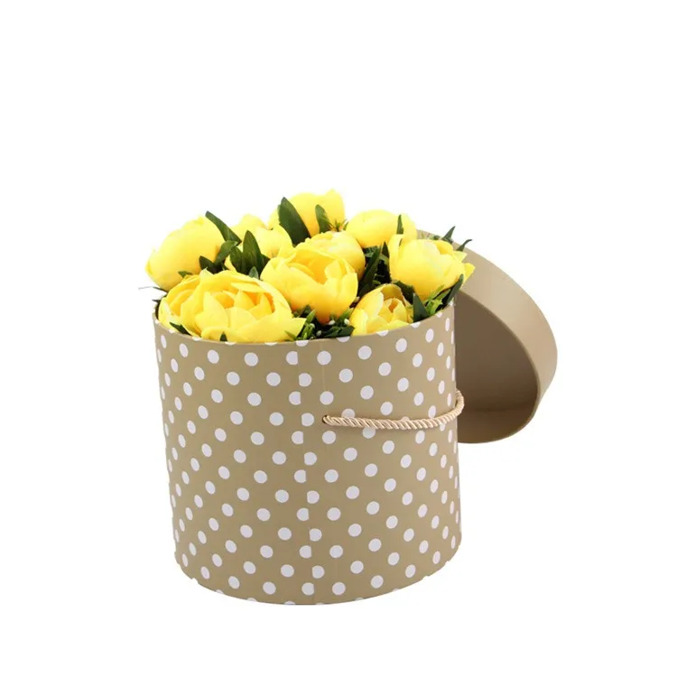 New design beautiful color preserved flowers gift box polka dots flower box