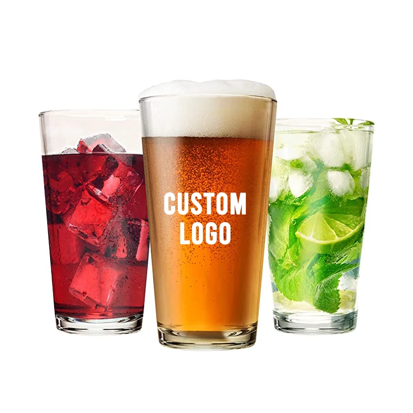 Custom logo 16 oz Highball Drinking Water Glass Cups Beer Tumblers Bar Glasses Pint Glasses