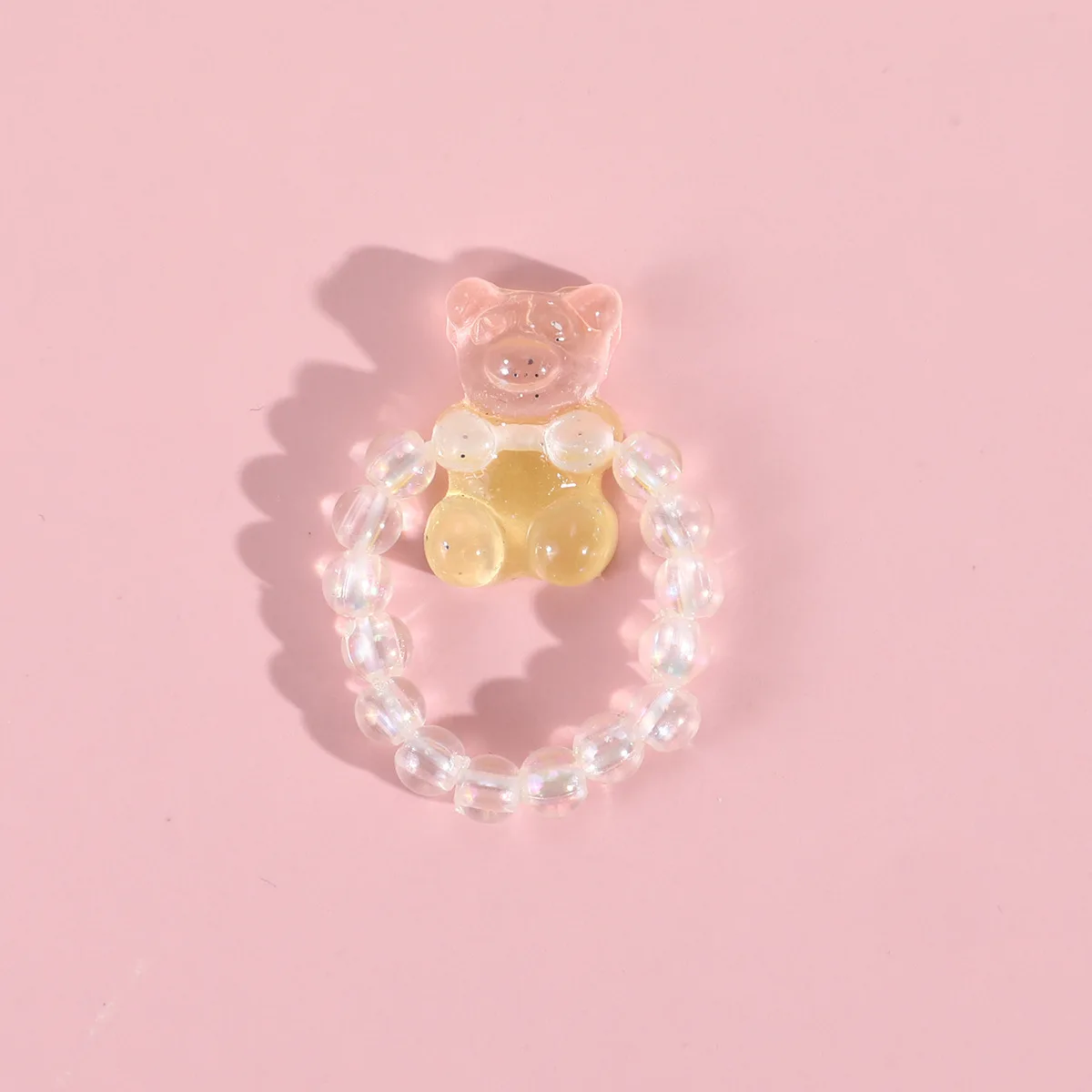 Hot Sale Cute Children Acrylic Transparent Ring Candy Bear Pearl Ring Girl
