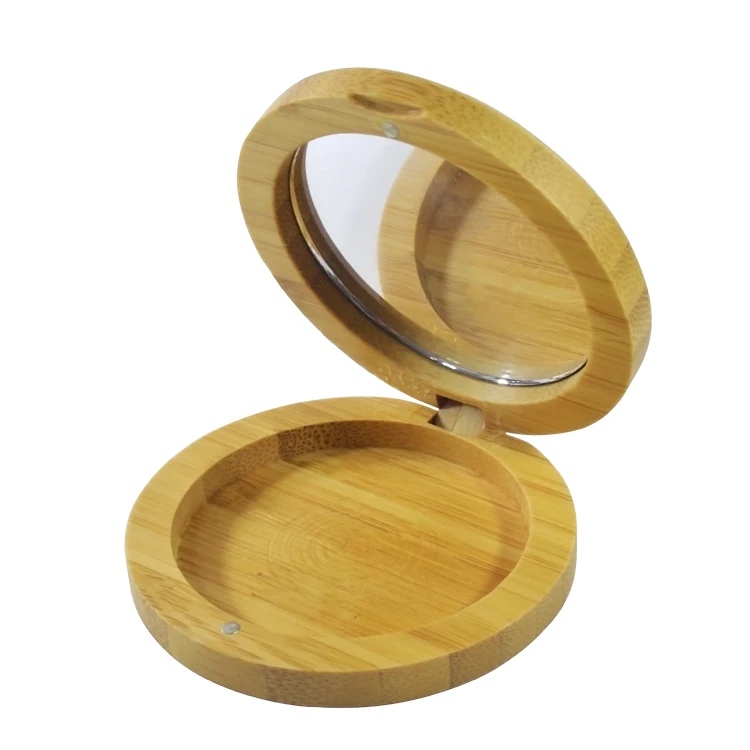 Горячая Распродажа пустой новый дизайн Роскошная Косметическая 30g бамбуковая баночка для порошковой пудры с зеркалом