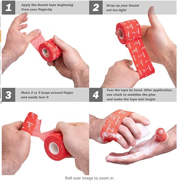 Elastic Adhesive Cotton 2 Inches Athletic Lifting EAB Hook Grip Weightlifting Thumb Tape