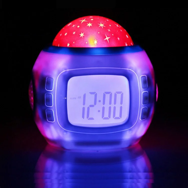 KH-CL025 Bedroom Night Light Sky Star Projector Music Alarm Clock for Kids