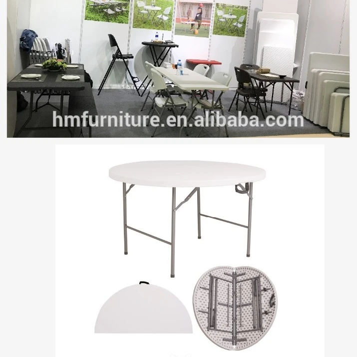 6 seater round plastic camping folding tables and bench set