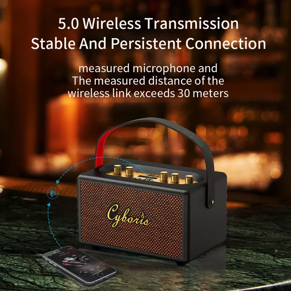 Tang T9 Retro Karaoke 80W Wireless Portable Speaker with Microphone Support AUX IN/TF/U card/Mic /Dual 6.35mm Aux Ports