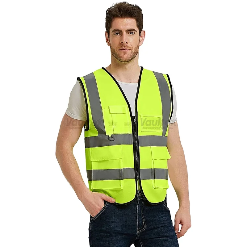 Vaultex Custom Logo Work Vest Protective Construction Security Clothes Reflective Safety Clothing Safety Vest With Pocket