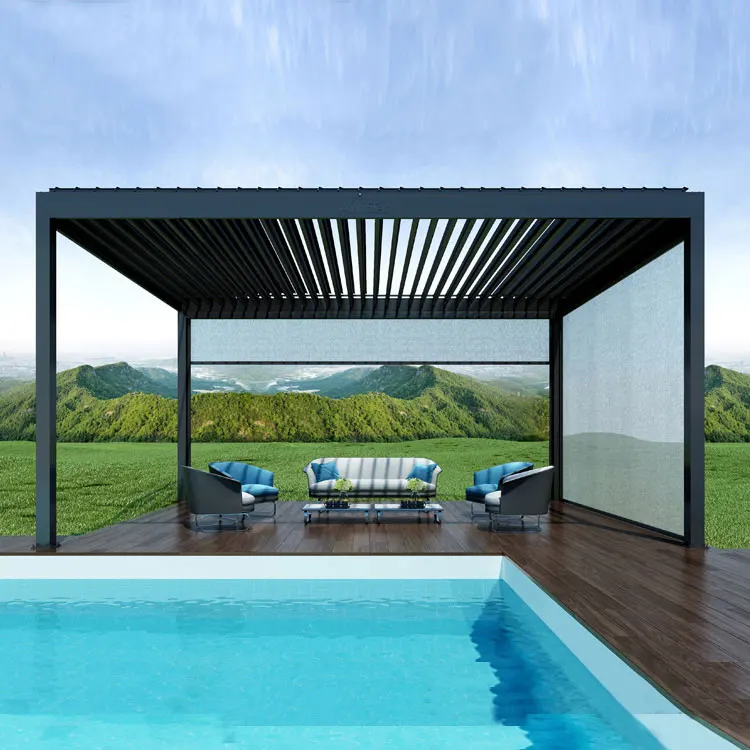 Wholesale modern design open outdoor garden waterproof terrace balcony pergola patio electric aluminum louver gazebo