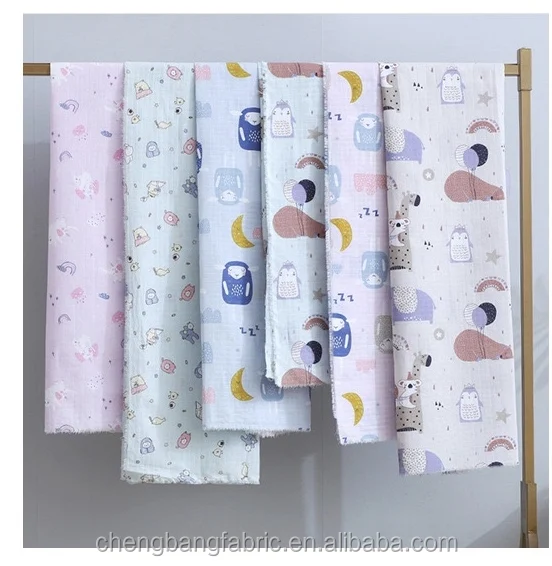 Chengbang Fabric Manufacture 100% Combed Cotton Soft and Breathable Muslin Fabric for Baby Swaddle