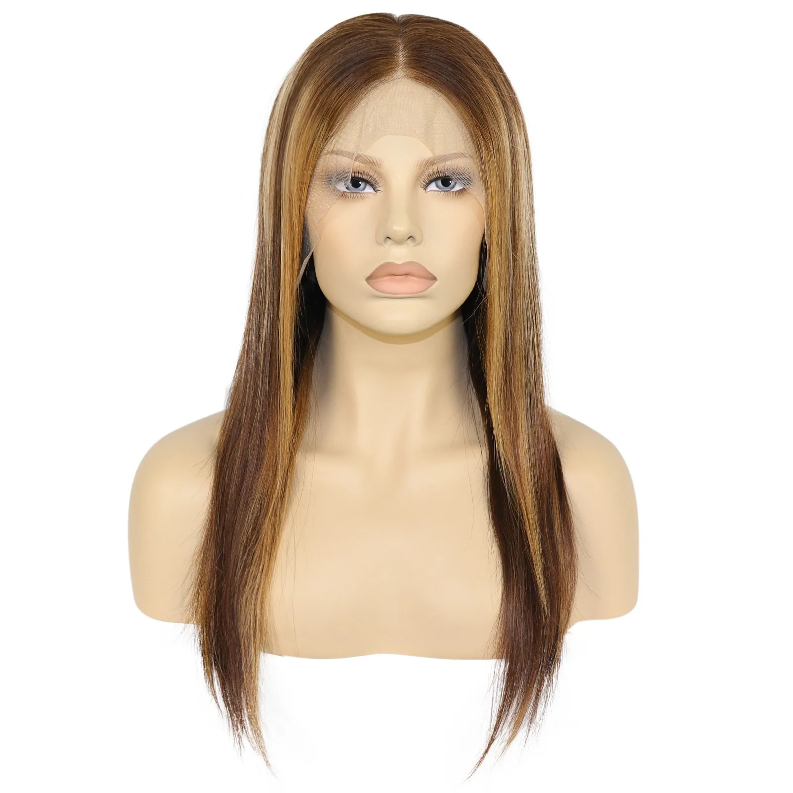 Honey Blonde Colored 13x4 Part HD Lace Frontal Brazilian Straight Wigs with Baby Hair Pre Plucked 150% Density 24 Inch