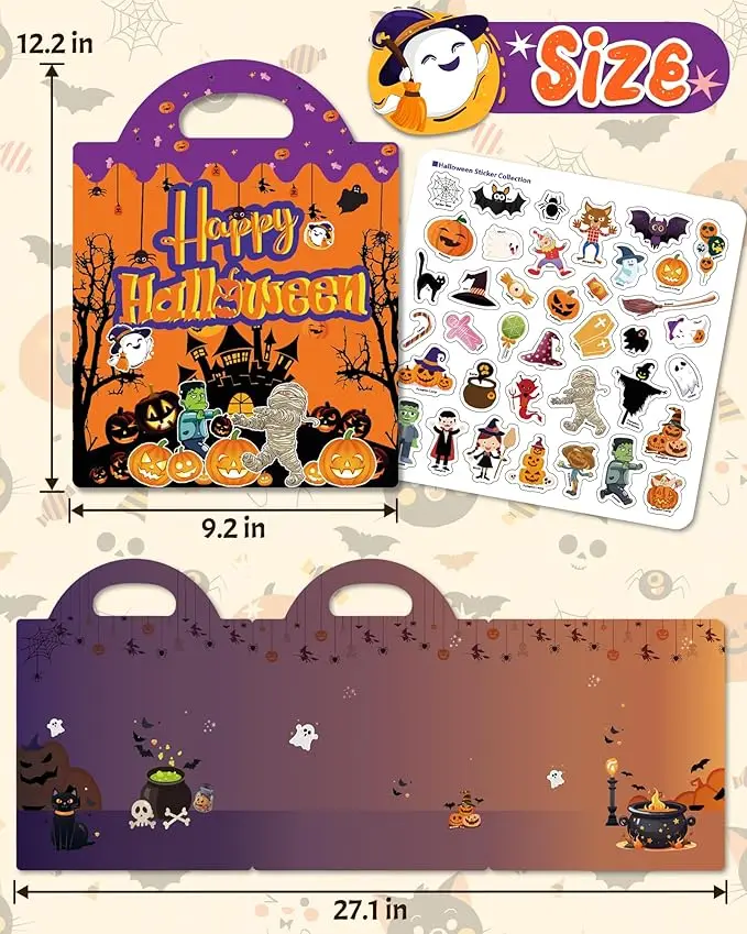 Halloween Reusable Sticker Book for 2-4 year olds,Travel Halloween Sticker Book for kids,Waterproof Sticker Book for 1-3,