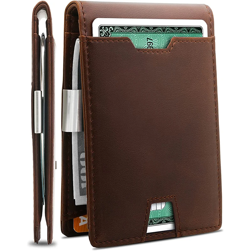 OEM/ODM Designer leather money clip wallet slim bifold card holder leather money clip