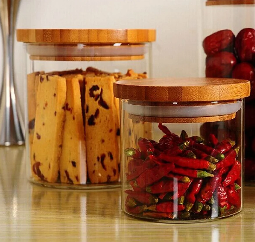 Wholesale Kitchen Borosilicate Glass Airtight Food Storage Container With Bamboo Wood Lid