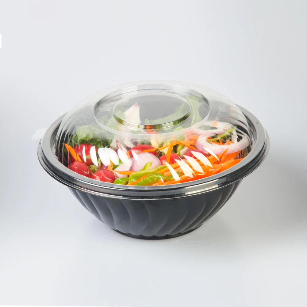 Custom Transparent round Disposable Plastic takeaway 80oz fruit salad bowl with lid