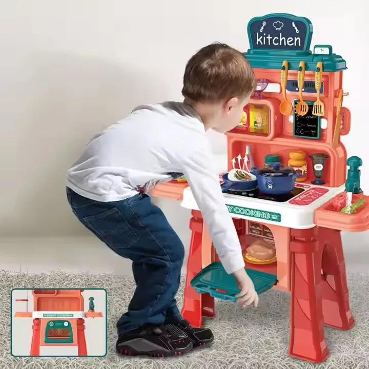 Home Play Delicious Kitchen Mini Toy Sets Imitated Chef Light Music Pretend Cooking Food Dinnerware Kit