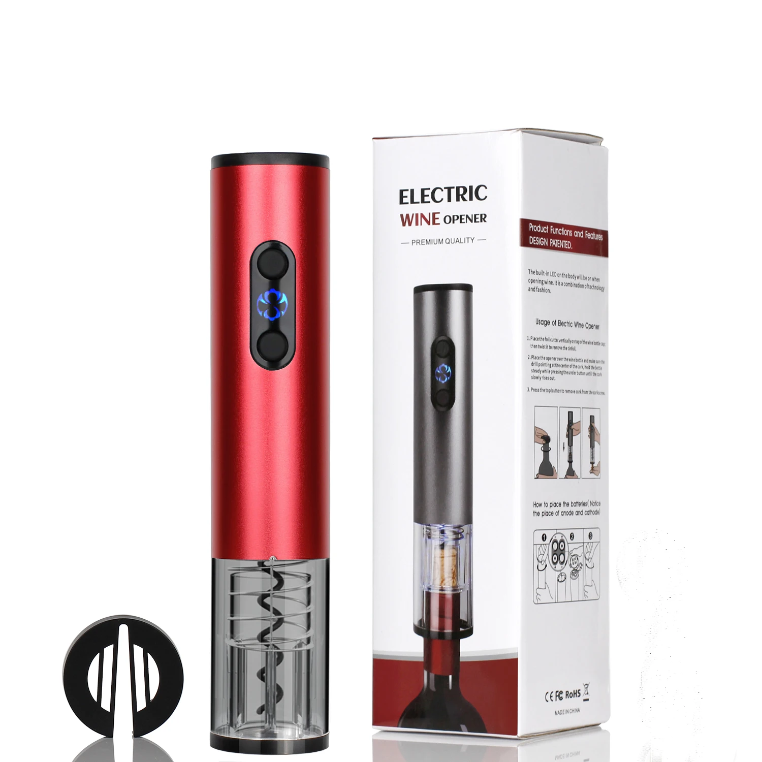 SUNWAY Newest Kitchen Gadgets Electric 2 in 1 Multi Red Bottle Wine Opener Set for Amazon Seller