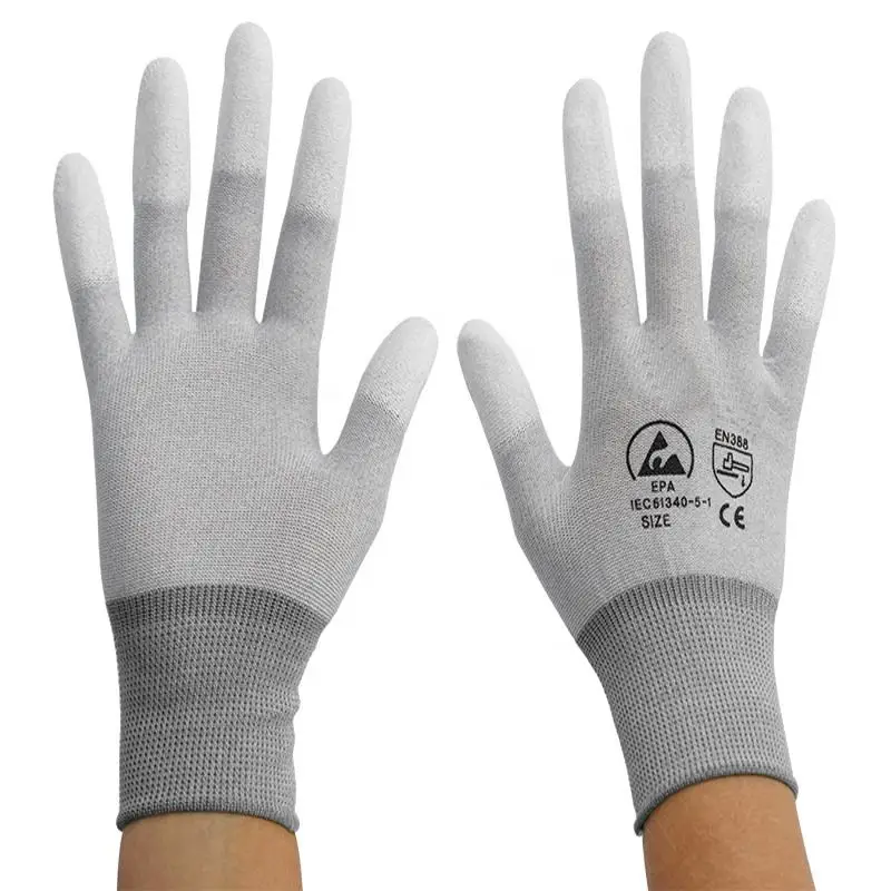 High Quality Esd Top Fit Pu Finger Dipped Coated Gloves