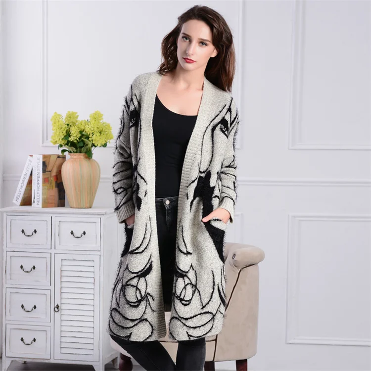 Fashion unique design ladies long cardigan sweaters