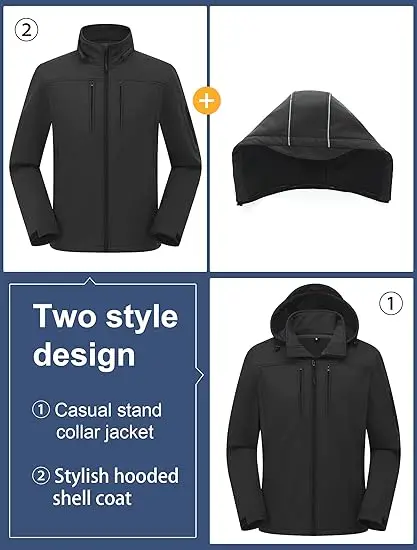 softshell jacket custom With Removable  Fleece Lined and Water Repellent Outdoor Reflective Coat mens jackets