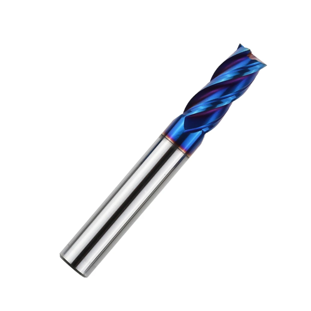Solid Carbide End Mill 4 Flute Blue Coating Milling Cutter For Hrc65 Hardened Steel Machining