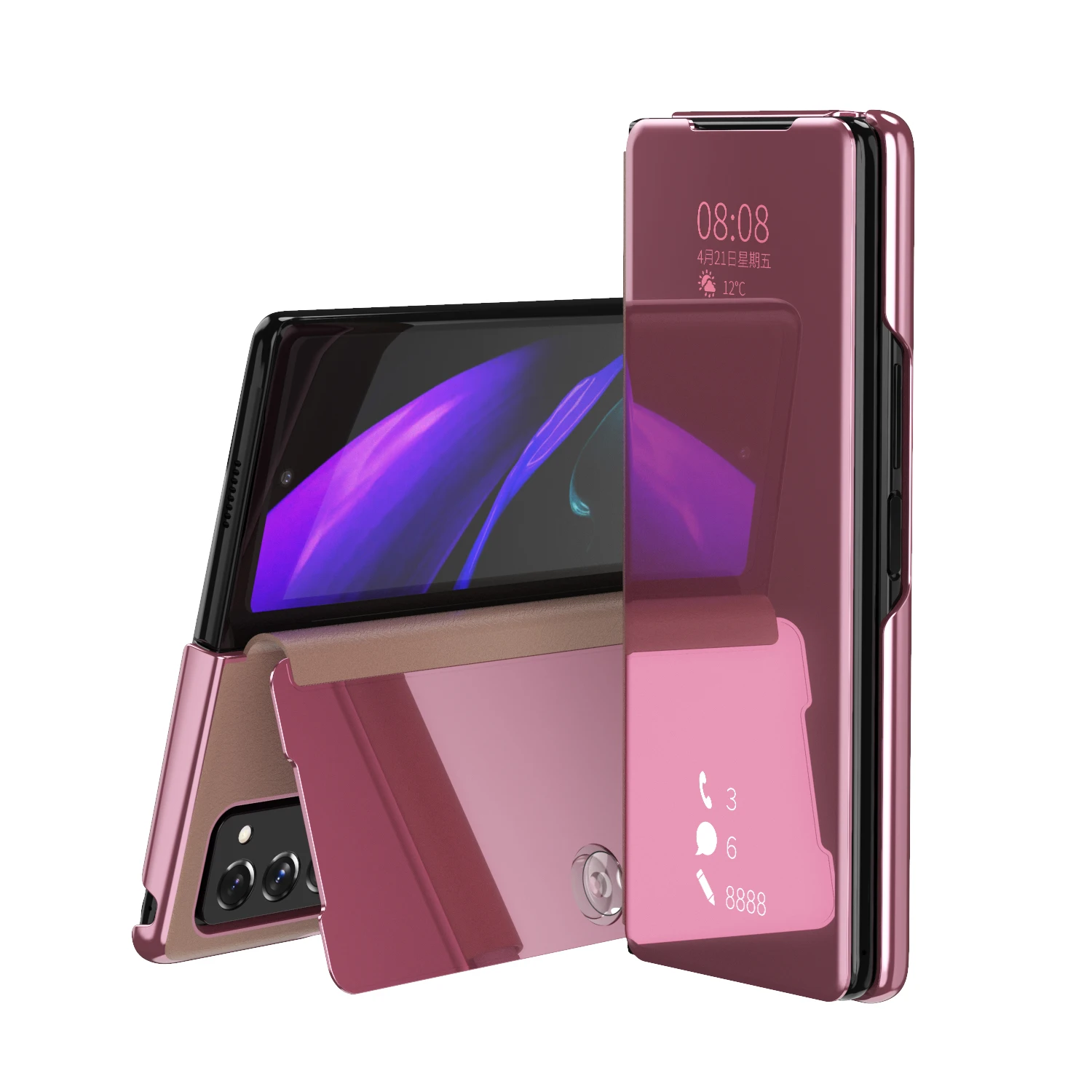 Mirror Folding Screen Mobile Phone Case For Samsung Galaxy Z Fold 2 5G Flip PU Leather Shockproof Phone Cover