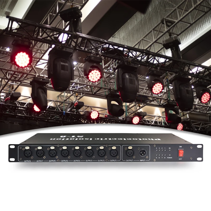 Высококачественное сценическое оборудование Kinusdjs 8Way DMX 512 усилитель сигнала для освещения