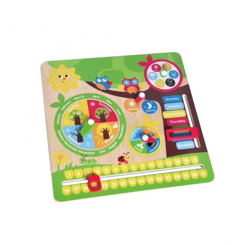 Educational wood clock montessori toys baby weather season cartoon frog wooden calendar kids